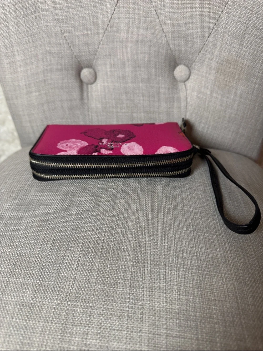 Coach Pink Floral Zip Wristlet Wallet